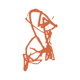 Child’s orange-red animal drawing for Red Room